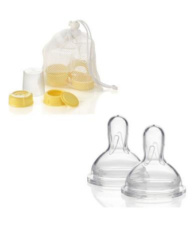 Medela Breastmilk Bottle Spare Parts with Three Medium-Flow Wide Base Nipples - Buy Online on GoSupps.com