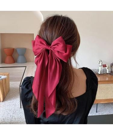 Thick Hair Clips Barrette Hairpin Silky Grosgrain Ribbon Hair Bow Tie Large Hair Clip Red Hair Accessories (Red) burgundy - Buy Online on GoSupps.com