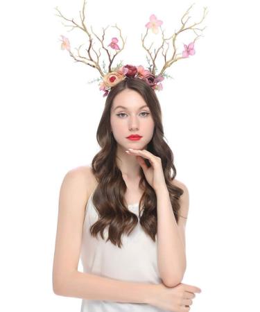 Lurrose Kids Antler Headband 1PC Deer Antler Flower Headband Christmas Branch Antlers Headband Forest Goddess Headdress for Party Cosplay Festival Photos Light coffee color - Buy Online on GoSupps.com