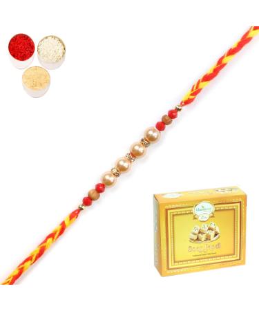 Ghasitaram Gifts Rakhi for Brother Rakhis Online -6432 Pearl Rakhi for My Brother with 400 GMS of Soan Papdi Rakhi with 400 gms of Soan Papdi