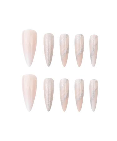 MISUD Stiletto Ombre Fake Nails - 24Pcs Long Glitter French Tip Acrylic Nails with Glue - Buy Online on GoSupps.com