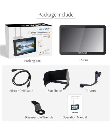 Feelworld F5 Pro V4 6 Touch Screen DSLR Camera Monitor - 3D LUT, F970 Kit, Wireless Transmission - IPS FHD 1920x1080, 4K HDMI, Tilt Arm - Buy Online on GoSupps.com