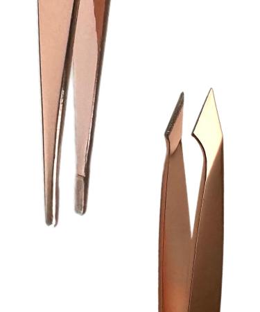 2pc Compact Tweezers Set - Slanted & Pointed Tips - Stainless Steel Rose Gold - Multipurpose Tool for Eyebrows, Facial Hair, Splinters, and Ingrown Hairs - Buy Online on GoSupps.com