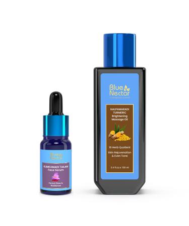 Blue Nectar Kumkumadi Tailam Anti Aging Face Serum (1fl oz 26 herbs) with Nalpamaradi Tailam Skin Brightening and Radiance Oil with Turmeric and 16 Ayurvedic Herbs