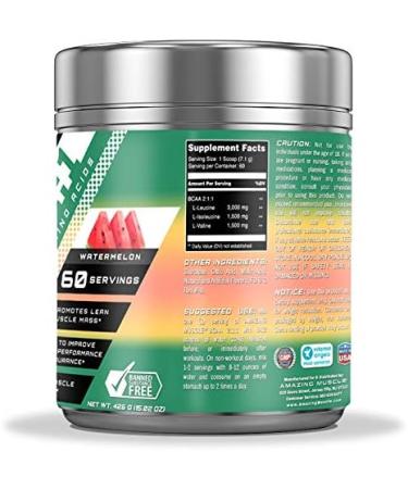 BCAA 2:1:1 Amino Acids Supplement | 6000mg Per Serving | 60 Servings | Watermelon Flavor | International Shipping Available - Buy Online on GoSupps.com