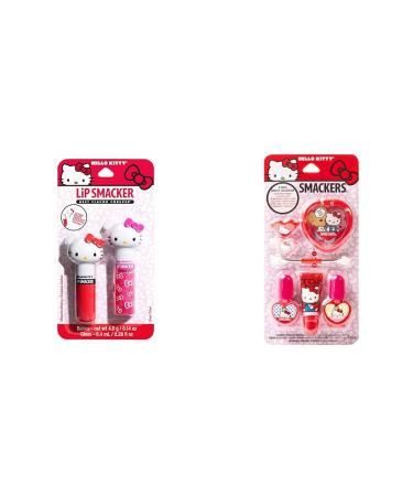 Lip Smacker Hello Kitty Lip Balm Duo & Makeup Set with Cherry Kiwi Lippy Pal Shimmer Powders Lip Gloss Nail Polish & Hair Clips