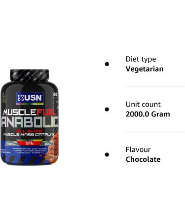 USN Muscle Fuel Anabolic Chocolate All-in-one Protein Powder Shake (2kg): Workout-Boosting Anabolic Protein Powder for Muscle Gain - New Improved Formula Chocolate 2 kg (Pack of 1) - Buy Online on GoSupps.com