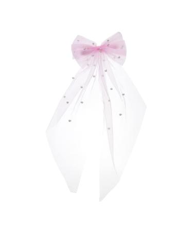 FRCOLOR Bridal Hair Accessories Bride Hair Accessories Bridal Bow with Clip Tulle Short Veil Bow Knot Bride Pearl Veil Checkered Hair Clip Hair Bow Iron Top Clip Girl Wedding Dress