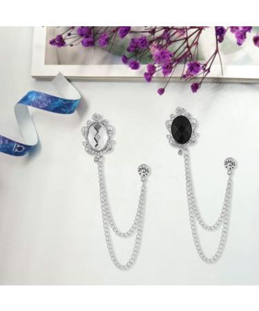Maigendoo 3pcs Men's Brooches Pin Set - Fashion Lapel Chain Jewelry in White Blue Black Silver - Buy Online on GoSupps.com