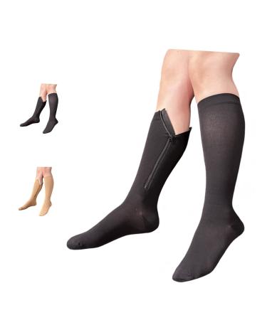 Ziperior Closed Toe 15-20 mmHg Compression Grade Calf Inside Leg Zipper Socks (Black  3X-Large) 3X-Large Black
