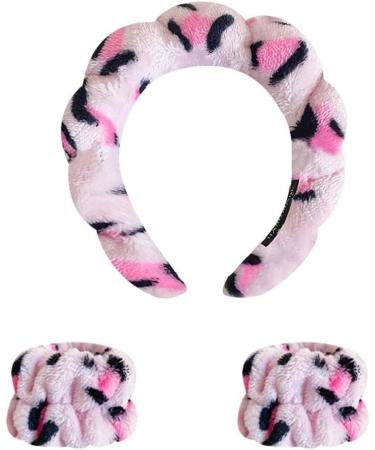Limtula Spa Wrists Washband Headband Absorbent Microfiber Wrists Towel for Washing Face for Women Prevent Liquid from Spilling Pink leopard - Buy Online on GoSupps.com