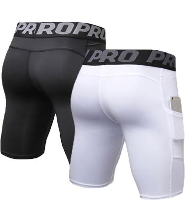 LANBAOSI Men's Compression Shorts 2-3 Pack - Fast Drying Running & Fitness Tights | Sporty Baselayer for Summer (Black & White) - Buy Online on GoSupps.com