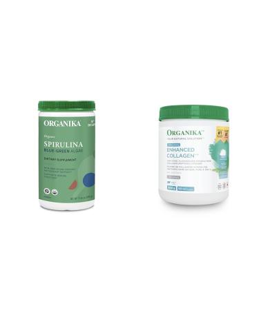 Organika Certified Organic Spirulina Powder- Superfood 3rd Party Tested Pristine Sourcing & Enhanced Collagen Peptides Protein Powder For Healthy Hair Skin Nails Joints 500 g (Pack of 1) Powder+ Collagen Peptides