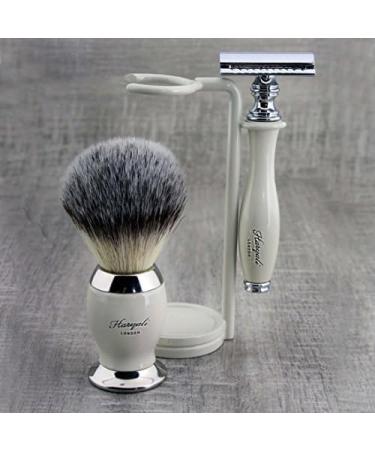 Classic Ivory Shaving Set | Men's Grooming Essentials | Synthetic Brush & DE Safety Razor Stand - Buy Online on GoSupps.com