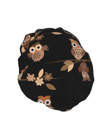 Cute Brown Cartoon Owls Reusable Shower Cap - Waterproof Hair Cap with Peva Lining & Double Protection Layers - Buy Online on GoSupps.com