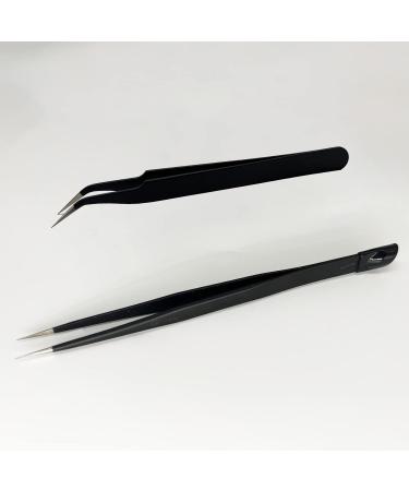 2 PCS Nail Art Tweezers Set - Straight and Curved Tip Rhinestone Stickers Picker Tweezers for Craft & Makeup - Black - Buy Online on GoSupps.com