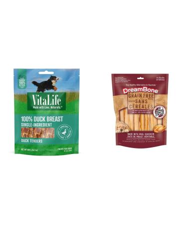 VitaLife 400g Duck Tenders All Natural Dog Treats + DreamBone (2023 Model) Grain Free Sticks 10ct
