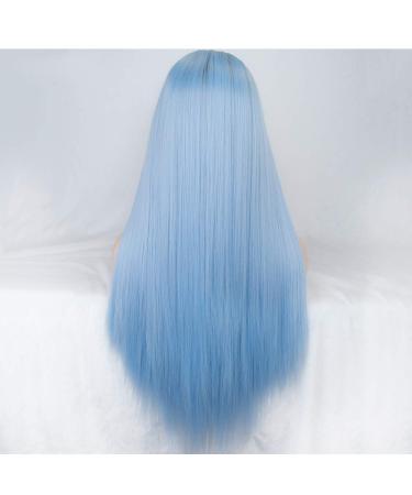 SHIYID Blue Wig for Women | Synthetic Lace Front Wig with Brown Roots | Long Straight Light Blue Hair - Buy Online on GoSupps.com