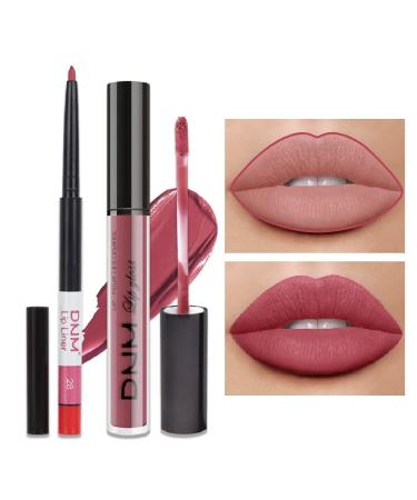 evpct 2Pcs Chestnut Mauve Rose Red Matte Lip Liner and Pencil Colorstay Lipstick Set DNM Long Lasting Lipstick Set 24H and with Lip Liner labiales mate 24 horas originales matte larga duracion 24 28 0.21 Fl Oz (Pack of ...