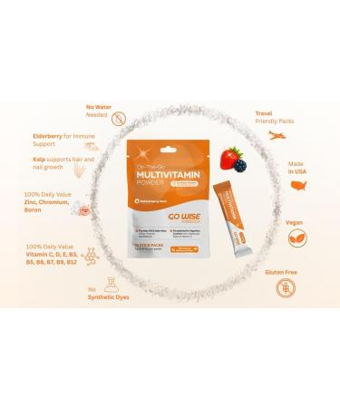 Go Wise On The Go Multivitamin Powder, 14 Vegan Daily Vitamin Packets for Men & Women, Natural Berry Flavor, Gluten-Free Energy & Immune Support Supplement, Convenient Travel Vitamin Stick Packs 14 Sticks - Buy Online on GoSupps.com
