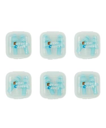 Every Cares Silicone Swimming Earplugs 6 Pairs Comfortable Waterproof Ear Plugs Swimming Showering Case Ligth Bule