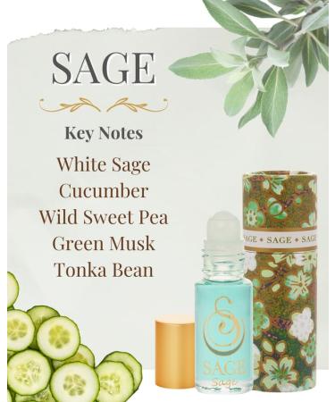 Sage Perfume Oil Roll-On by Sage 1/8 oz Vegan & Cruelty-Free Fresh Scent Cucumber White Sage Sweet Pea - Buy Online on GoSupps.com