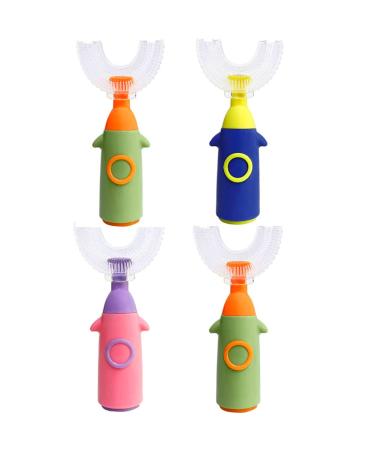 4 Packs Kids Toothbrush,Food Grade Silicone Head,Lovely Rocket 360 U Shaped Toothbrush for Ages 2-8 manual-rocket