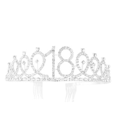 Lurrose 18th Birthday Crystal Crown Rhinestone Princess Tiara Headband with Hair Comb for Birthday Party Wedding Bridal Decor (Silver) Size 1 Silver