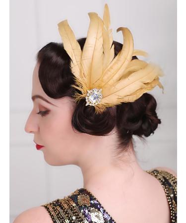 Handmade 1920s Champagne Fascinator - Feather Flapper Hair Accessories with Crystal Beads for Parties - Buy Online on GoSupps.com