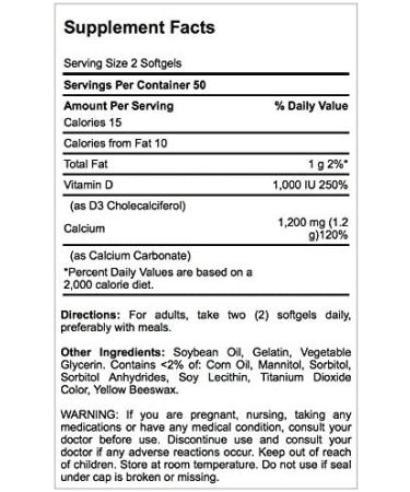 Puritan's Pride Absorbable Calcium 1200mg with Vitamin D 1000IU - 100 Softgels for Bone Health - Buy Online on GoSupps.com