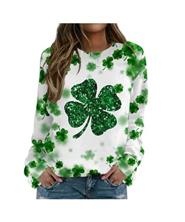 Womens St Patricks Day Tops Dressy Casual Heart Pattern Tshirt Raglan Sleeve O Neck Tee Loose Trendy Tshirts 3-green Large