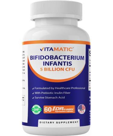 Vitamatic Bifidobacterium Infantis - 5 Billion per DR Capsule - 60 Count - Digestive Support - Made with Prebiotic Inulin Fiber
