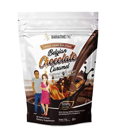 BariatricPal Sugar-Free Calcium Citrate Soft Chews 500mg with Probiotics (90 Count) - Belgian Chocolate Caramel