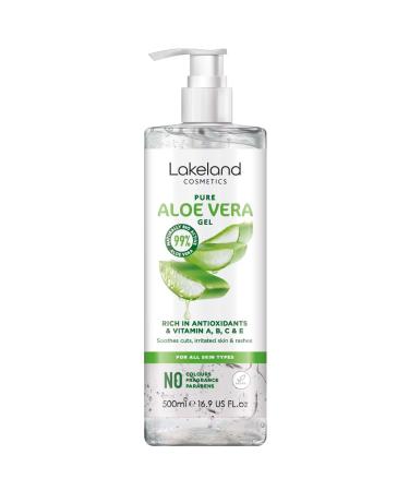 Lakeland Cosmetics Aloe Vera Gel contains 100% pure natural bio active aloe gel moisturiser soothes cuts irritated skin burns & sunburn relief for face & body great aftersun lotion cream 500ml 500.00 ml (Pack of 1)