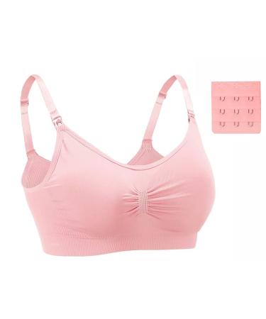 Dreamburn Maternity Nursing Bra Wireless Seamless Comfortable Breastfeeding Bras 4 Rows Adjust Hook with Removable Spill Prevention Pads Add Extenders L 1*pink Style1