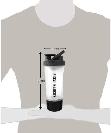 KICHLY (Set of 2 Classic Protein Shaker Bottle (700 ml) with Protein Shaker Ball - Non-Leak Cap with Container for Protein Shakes Perfect Fitness & Workout Partner (Black & Clear) - Buy Online on GoSupps.com
