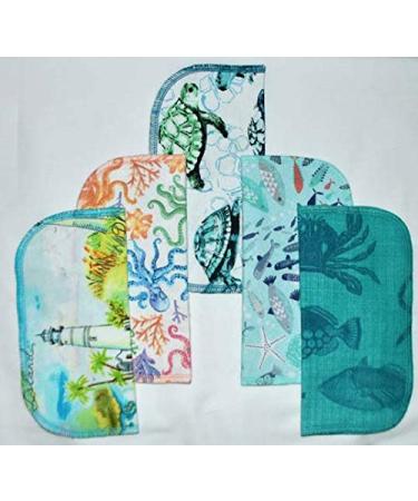 Sea Lovers Set of 5 2 Ply Printed Flannel 8x8 Inches - Coastal-inspired Cleaning Cloths - Buy Online on GoSupps.com