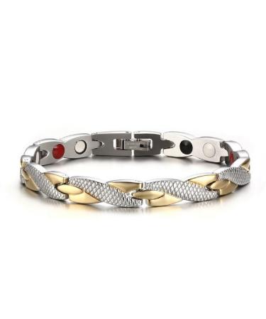 JITNGA Stainless Steel Jewelry Steel Titanium Magnetic Bracelet Ladies Magnetic Bracelet Magnetic Bangle For Men Women (Silver+Gold)