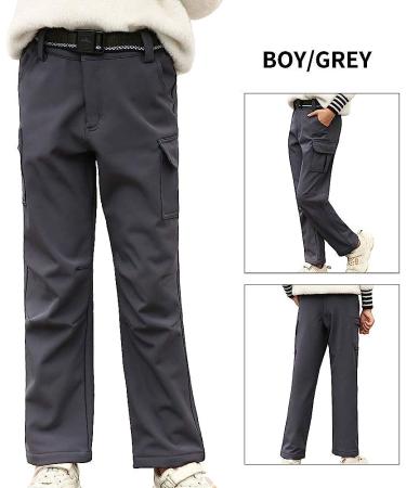 JOMLUN Boy's Fleece Lined Waterproof Hiking Pants - Gray Large | Warm Soft Shell Outdoor Cargo Pants for Snow Ski & Walking - Buy Online on GoSupps.com