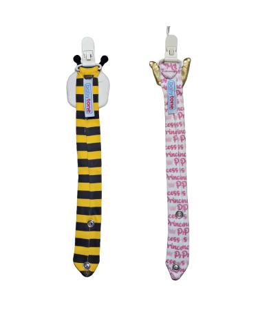 Pacifier Holder 2 Pack with Plush Animal Toys | Baby Boy and Girl Gift Set (Princess - Bee) - Buy Online on GoSupps.com