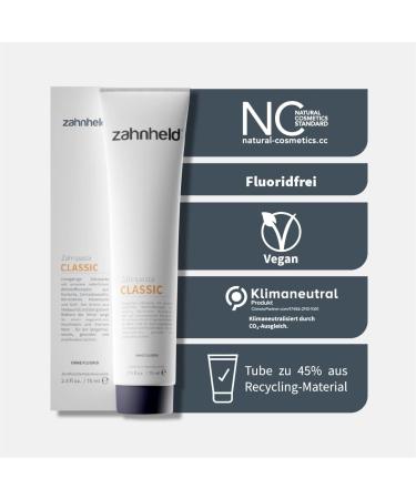 Zahnheld Toothpaste CLASSIC (2x 75ml) - Vegan Fluoride-Free with Turmeric & Coconut Oil - Natural Cosmetics for Healthy Teeth - Buy Online on GoSupps.com