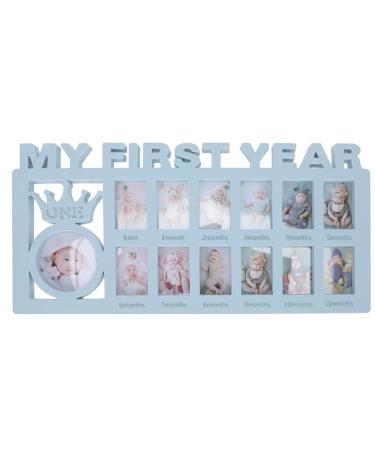 My First Year Baby Photo Frame Baby Picture Frames Album Baby Hand and Footprint Kit Keepsake Frame 1-12 Months Multi Picture Display Kit Gift for New Mums and Dads Blue