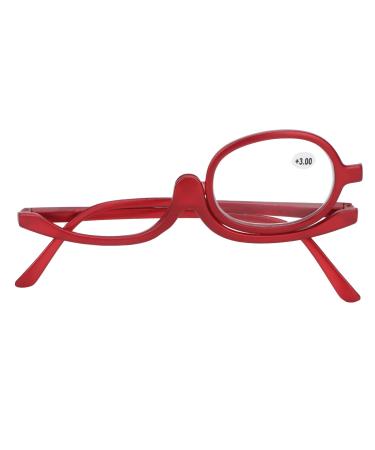 Makeup Reading Glasses Fashionable Single Lens Rotating Eyeglasses Magnifying Makeup Glasses Eye Make Up Spectacles Flip Down Lens Cosmetic Red (+3.00)