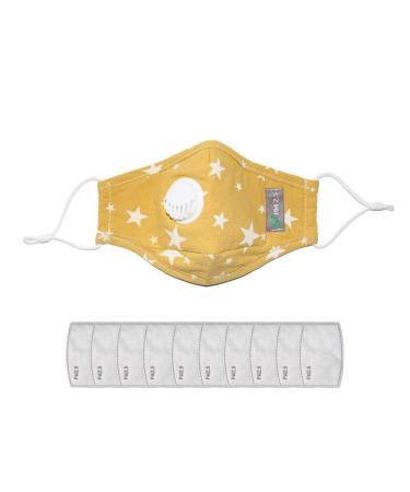 Reusable Washable Child Face Mask 100% Breathable Cotton Adjustable Ear Loops 10 Pack PM2.5 Carbon Filter (Honey)