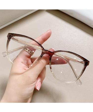 Blue Light Blocking HD Anti UV Reading Glasses Eyewear Computer Readers Large Flat Light Mirror for Women +0.00 Brown