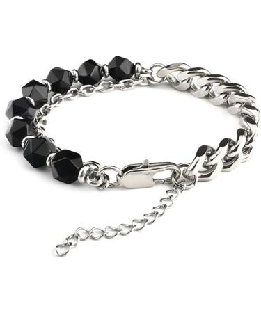 Soulnioi Natural Healing Crystal Obsidian Pendant Necklace & Bracelet Set for Protection - Black Onyx Beads - Silver Adjustable - 1pc - Buy Online on GoSupps.com