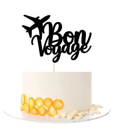 Kaoenla Bon Voyage Cake Topper Black Flash Cake Topper Apply to Moving Away Travel Retirement Farewell Party Decoration Supplies