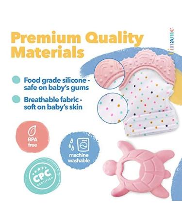 Liname Baby Glove Teething Feasts - BPA Free Washable & Durable - Includes Bonus Teething Ring - Pink - Buy Online on GoSupps.com