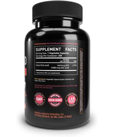 V la Folic Acid Supplement | 1000mcg Per Serving | 200 Capsules | Heart Health & Prenatal Support | Non-GMO | 3rd Party Tested - Buy Online on GoSupps.com