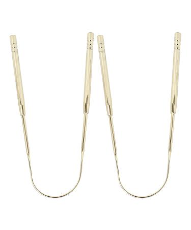 Pack of 2 stainless steel U-shaped tongue scrapers tongue cleaner for oral care and hygiene (gold)